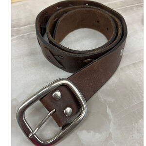 Brazilian 100% Leather Belt Medium 38" Crisscross Laced Solid Brass Buckle Brown